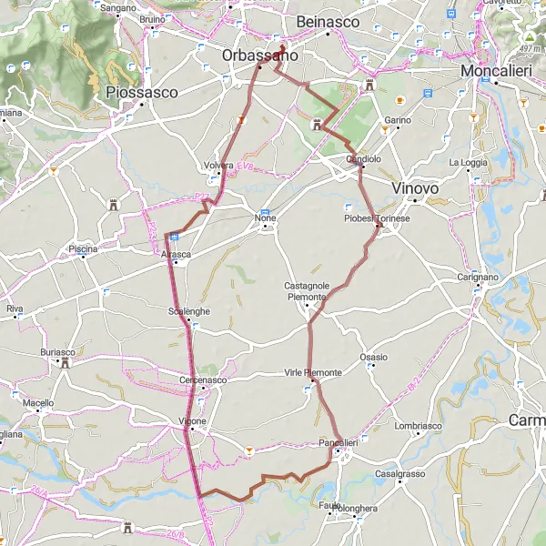 Kartminiatyr av "Opplevelser i Piemonte" sykkelinspirasjon i Piemonte, Italy. Generert av Tarmacs.app sykkelrutoplanlegger