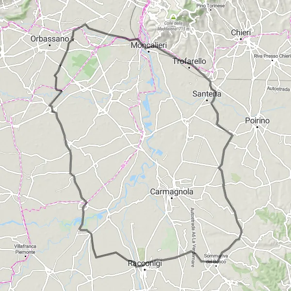 Map miniature of "Scenic Road Adventure" cycling inspiration in Piemonte, Italy. Generated by Tarmacs.app cycling route planner