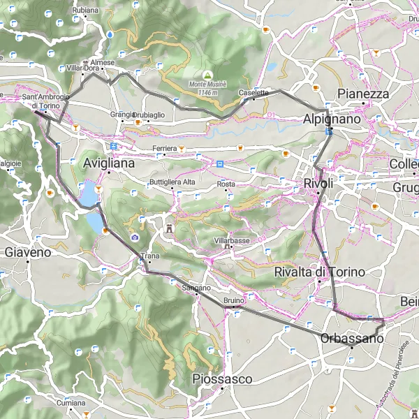 Zemljevid v pomanjšavi "Road Cycling Route from Pasta" kolesarske inspiracije v Piemonte, Italy. Generirano z načrtovalcem kolesarskih poti Tarmacs.app