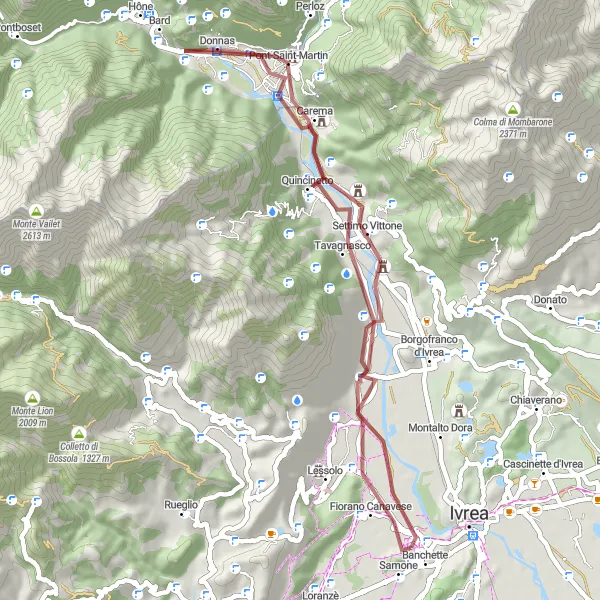 Miniature de la carte de l'inspiration cycliste "Aventure gravel autour de Pavone Canavese" dans la Piemonte, Italy. Générée par le planificateur d'itinéraire cycliste Tarmacs.app