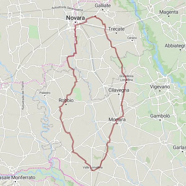 Miniaturní mapa "Trasa Olevano di Lomellina - Monticello - Pernate" inspirace pro cyklisty v oblasti Piemonte, Italy. Vytvořeno pomocí plánovače tras Tarmacs.app