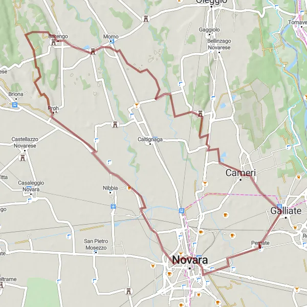 Mapa miniatúra "Gravel trasa okolo Pernate" cyklistická inšpirácia v Piemonte, Italy. Vygenerované cyklistickým plánovačom trás Tarmacs.app