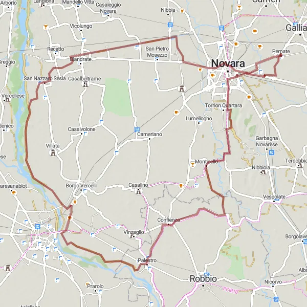 Miniaturní mapa "Scenic Gravel Route with Historic Highlights" inspirace pro cyklisty v oblasti Piemonte, Italy. Vytvořeno pomocí plánovače tras Tarmacs.app