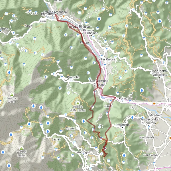 Mapa miniatúra "Gravélová trasa Pan di Zucchero" cyklistická inšpirácia v Piemonte, Italy. Vygenerované cyklistickým plánovačom trás Tarmacs.app