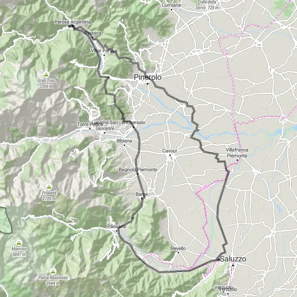 Map miniature of "Explore Piemonte's Beautiful Countryside" cycling inspiration in Piemonte, Italy. Generated by Tarmacs.app cycling route planner