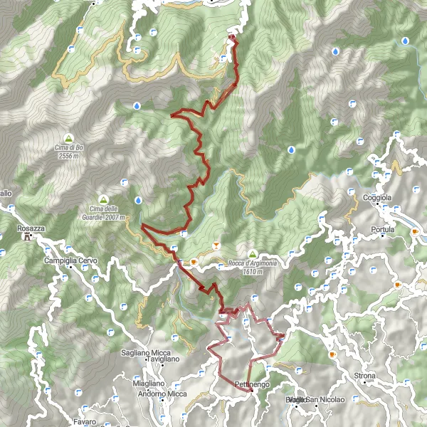 Miniature de la carte de l'inspiration cycliste "Aventure gravel vers Alpe di Mera" dans la Piemonte, Italy. Générée par le planificateur d'itinéraire cycliste Tarmacs.app