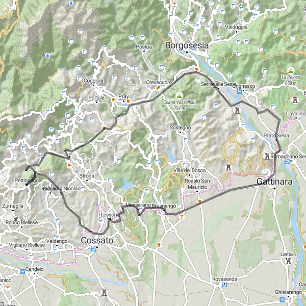 Miniaturekort af cykelinspirationen "Udfordrende Road Cycling Tour i Piemonte" i Piemonte, Italy. Genereret af Tarmacs.app cykelruteplanlægger