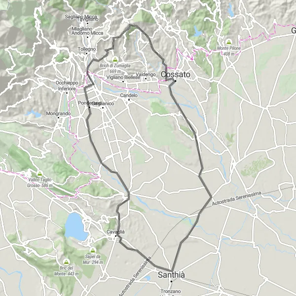 Miniature de la carte de l'inspiration cycliste "Randonnée à travers Biella" dans la Piemonte, Italy. Générée par le planificateur d'itinéraire cycliste Tarmacs.app