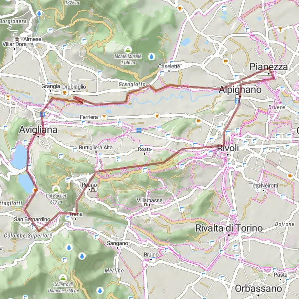 Mapa miniatúra "Gravel bike adventure to Rocce Rosse" cyklistická inšpirácia v Piemonte, Italy. Vygenerované cyklistickým plánovačom trás Tarmacs.app