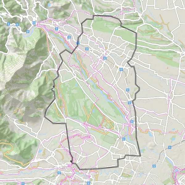 Miniatuurkaart van de fietsinspiratie "Wegroute door Givoletto en Caselle Torinese" in Piemonte, Italy. Gemaakt door de Tarmacs.app fietsrouteplanner