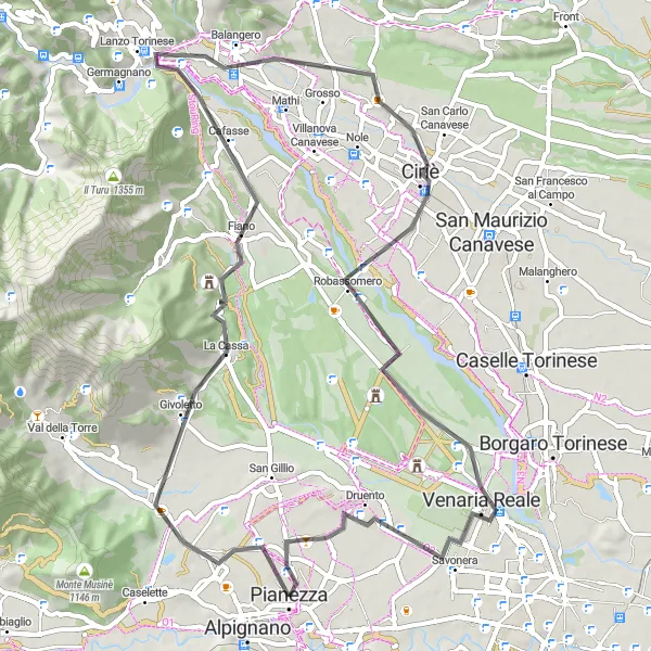 Miniaturní mapa "Okruh po Piemontu přes Monte Calvo" inspirace pro cyklisty v oblasti Piemonte, Italy. Vytvořeno pomocí plánovače tras Tarmacs.app
