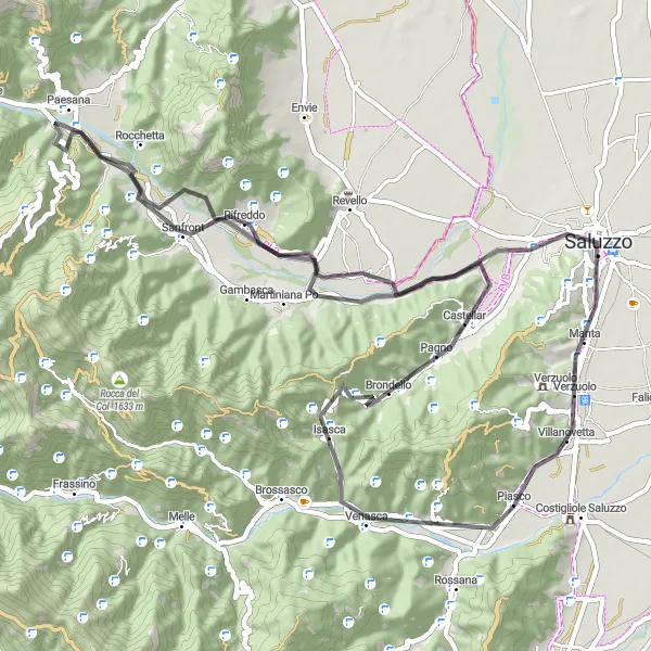 Mapa miniatúra "Za historickými klenotmi" cyklistická inšpirácia v Piemonte, Italy. Vygenerované cyklistickým plánovačom trás Tarmacs.app