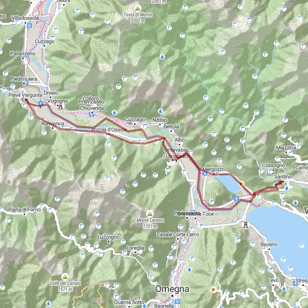 Kartminiatyr av "Grusvei eventyr i Ossola-dalen" sykkelinspirasjon i Piemonte, Italy. Generert av Tarmacs.app sykkelrutoplanlegger