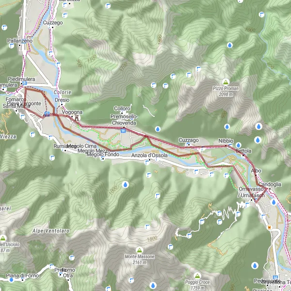 Karttaminiaatyyri "Gravel-seikkailu Pieve Vergonten lähistöllä" pyöräilyinspiraatiosta alueella Piemonte, Italy. Luotu Tarmacs.app pyöräilyreittisuunnittelijalla