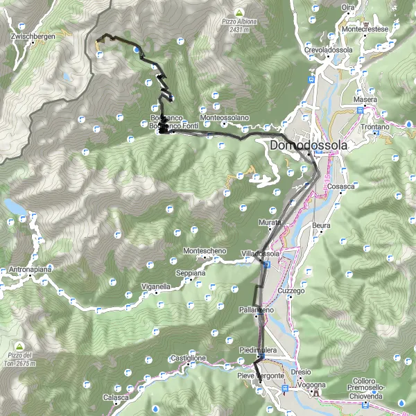 Miniaturní mapa "Krátká cyklotrasa Pieve Vergonte - Pieve Vergonte" inspirace pro cyklisty v oblasti Piemonte, Italy. Vytvořeno pomocí plánovače tras Tarmacs.app