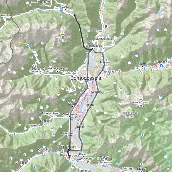 Map miniature of "Cycling through Scenic Val d'Ossola" cycling inspiration in Piemonte, Italy. Generated by Tarmacs.app cycling route planner