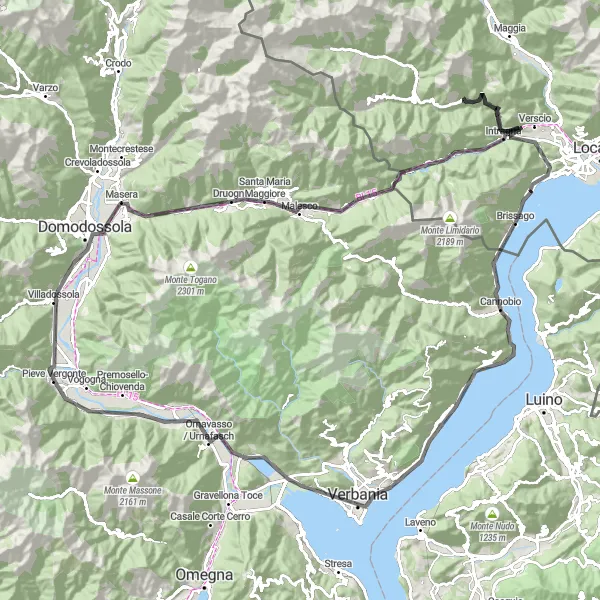 Mapa miniatúra "Cyklistická trasa okolo Pieve Vergonte" cyklistická inšpirácia v Piemonte, Italy. Vygenerované cyklistickým plánovačom trás Tarmacs.app