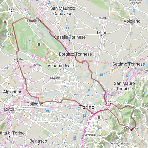 Zemljevid v pomanjšavi "Gravelna avantura ob mestih Alpah" kolesarske inspiracije v Piemonte, Italy. Generirano z načrtovalcem kolesarskih poti Tarmacs.app