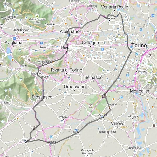 Map miniature of "Pianezza Expedition" cycling inspiration in Piemonte, Italy. Generated by Tarmacs.app cycling route planner