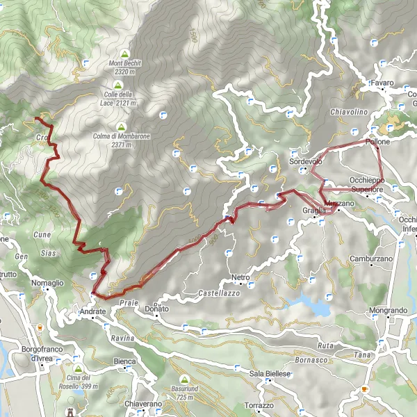 Miniatura della mappa di ispirazione al ciclismo "Percorso  in mountain bike da Pollone a Belvedere Muanda" nella regione di Piemonte, Italy. Generata da Tarmacs.app, pianificatore di rotte ciclistiche