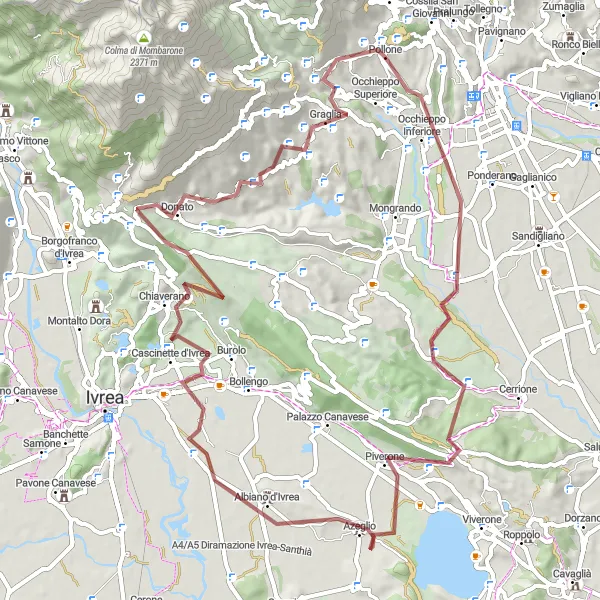 Miniatuurkaart van de fietsinspiratie "Gravelavontuur rond Pollone" in Piemonte, Italy. Gemaakt door de Tarmacs.app fietsrouteplanner