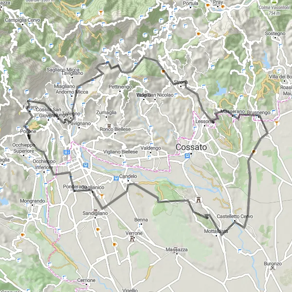 Kartminiatyr av "Historisk cykeltur till Candelo" cykelinspiration i Piemonte, Italy. Genererad av Tarmacs.app cykelruttplanerare