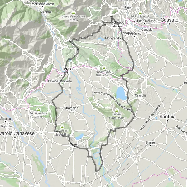 Miniaturekort af cykelinspirationen "Landevejscykelrute til Monte Fiorito" i Piemonte, Italy. Genereret af Tarmacs.app cykelruteplanlægger