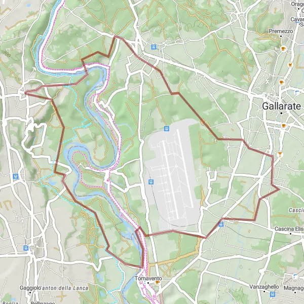 Karttaminiaatyyri "Monipuolinen maasto Pombian ympärillä" pyöräilyinspiraatiosta alueella Piemonte, Italy. Luotu Tarmacs.app pyöräilyreittisuunnittelijalla