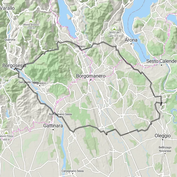 Miniature de la carte de l'inspiration cycliste "Parcours entre Pombia et Varallo Pombia" dans la Piemonte, Italy. Générée par le planificateur d'itinéraire cycliste Tarmacs.app