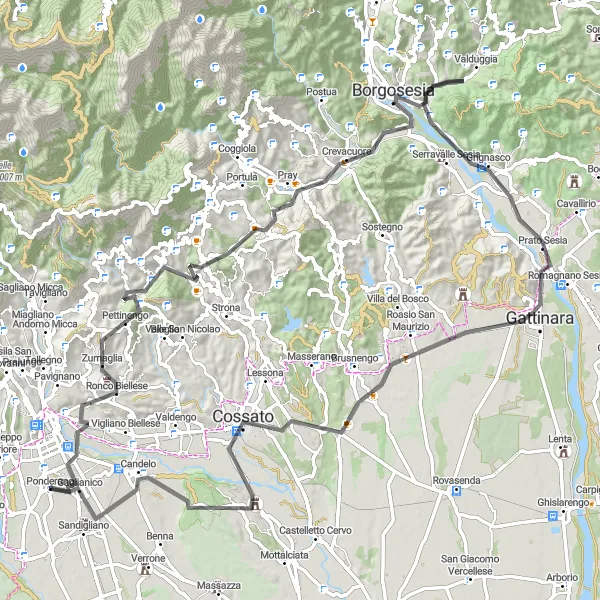 Miniature de la carte de l'inspiration cycliste "Route des sommets de Zumaglia" dans la Piemonte, Italy. Générée par le planificateur d'itinéraire cycliste Tarmacs.app