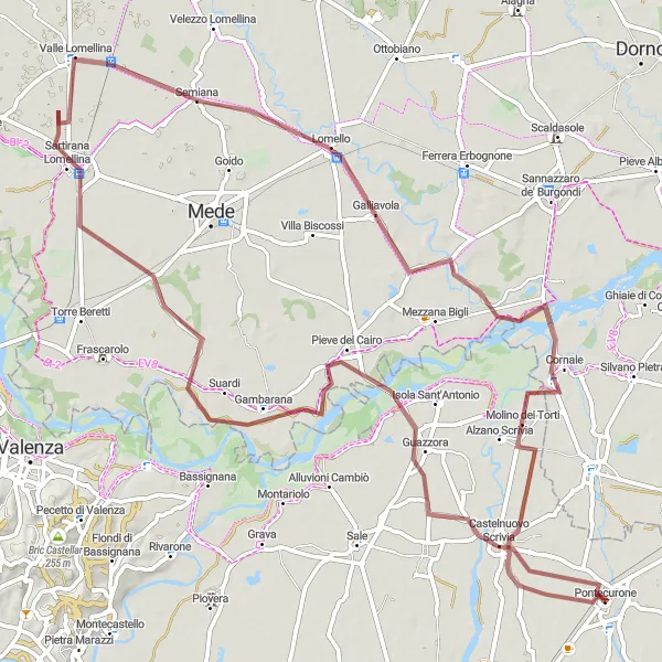 Miniaturní mapa "Trasa kolem Pontecurone" inspirace pro cyklisty v oblasti Piemonte, Italy. Vytvořeno pomocí plánovače tras Tarmacs.app