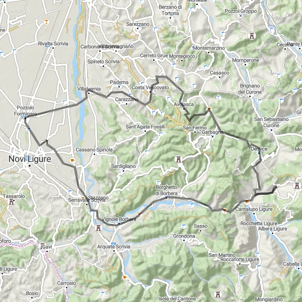 Miniatura della mappa di ispirazione al ciclismo "Il Gran Tour dell'Appennino Ligure" nella regione di Piemonte, Italy. Generata da Tarmacs.app, pianificatore di rotte ciclistiche