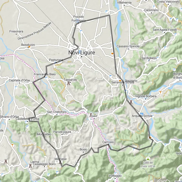 Miniatura della mappa di ispirazione al ciclismo "Giro panoramico tra le colline del Piemonte" nella regione di Piemonte, Italy. Generata da Tarmacs.app, pianificatore di rotte ciclistiche