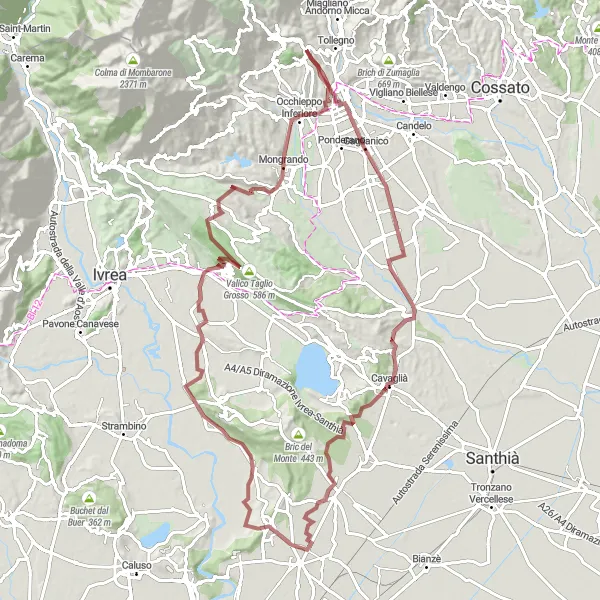 Map miniature of "Pralungo Gravel Loop" cycling inspiration in Piemonte, Italy. Generated by Tarmacs.app cycling route planner