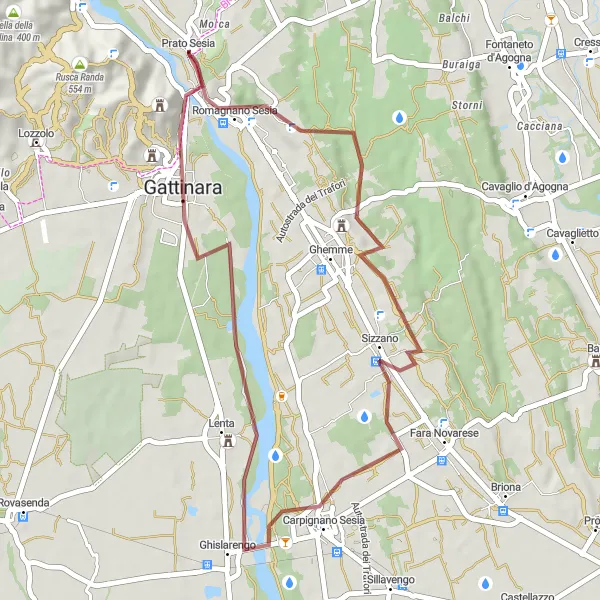 Miniaturní mapa "Poznávací gravelový okruh kolem Prato Sesia" inspirace pro cyklisty v oblasti Piemonte, Italy. Vytvořeno pomocí plánovače tras Tarmacs.app