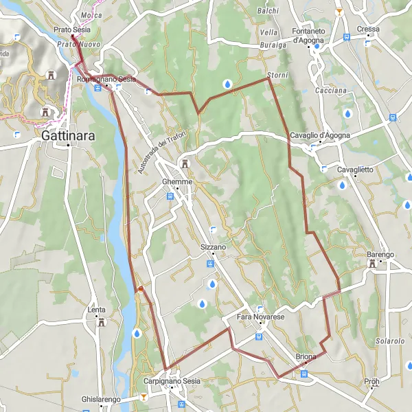 Miniaturní mapa "Okružní cyklistická trasa kolem Prato Sesia" inspirace pro cyklisty v oblasti Piemonte, Italy. Vytvořeno pomocí plánovače tras Tarmacs.app