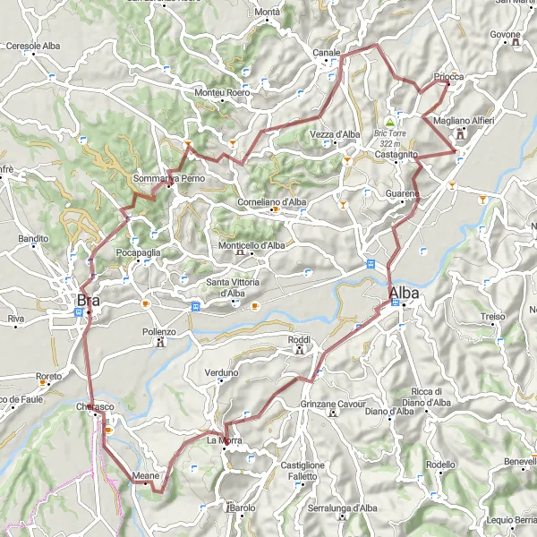 Karttaminiaatyyri "Piemonten sora- ja hiekkatiepyöräreitti 2" pyöräilyinspiraatiosta alueella Piemonte, Italy. Luotu Tarmacs.app pyöräilyreittisuunnittelijalla