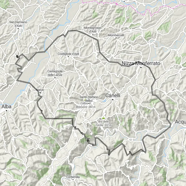 Miniatuurkaart van de fietsinspiratie "Tocht door Cessole en omgeving" in Piemonte, Italy. Gemaakt door de Tarmacs.app fietsrouteplanner