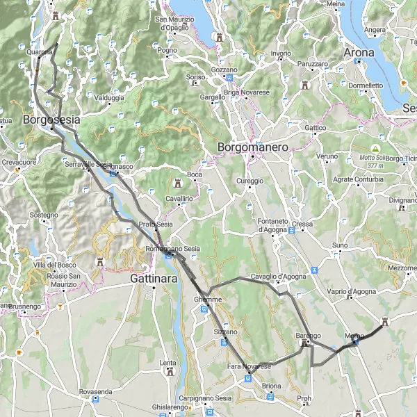 Zemljevid v pomanjšavi "Kolesarska pot Monte Tucri - Serravalle Sesia" kolesarske inspiracije v Piemonte, Italy. Generirano z načrtovalcem kolesarskih poti Tarmacs.app