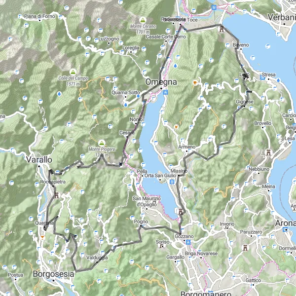 Mapa miniatúra "Cyklistická trasa Civiasco a Monte Tucri" cyklistická inšpirácia v Piemonte, Italy. Vygenerované cyklistickým plánovačom trás Tarmacs.app