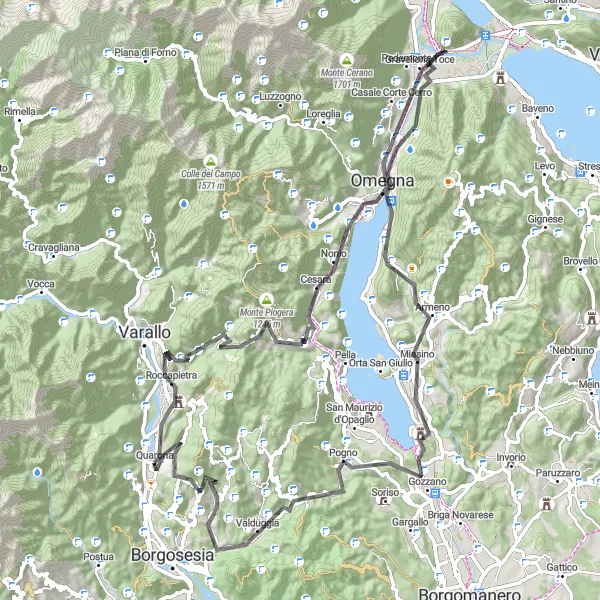 Mapa miniatúra "Cyklotúra Monte Zuoli" cyklistická inšpirácia v Piemonte, Italy. Vygenerované cyklistickým plánovačom trás Tarmacs.app