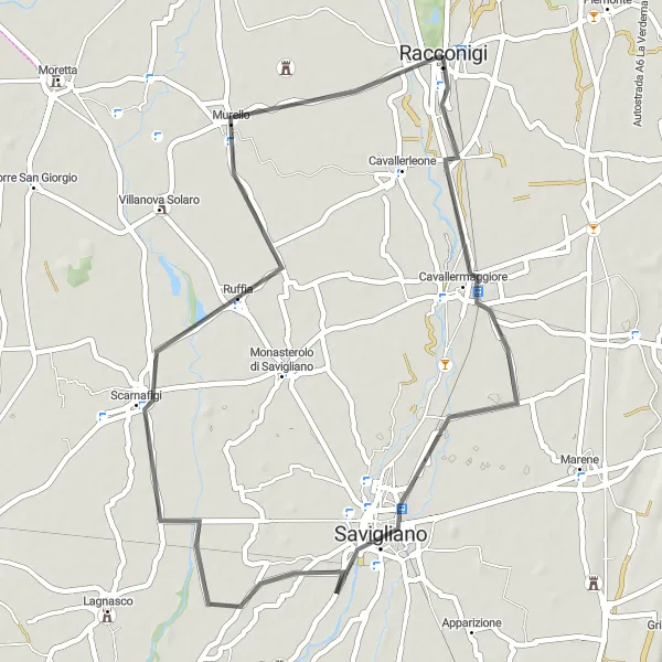 Kartminiatyr av "Landeveissykkeltur til Castello Reale di Racconigi" sykkelinspirasjon i Piemonte, Italy. Generert av Tarmacs.app sykkelrutoplanlegger