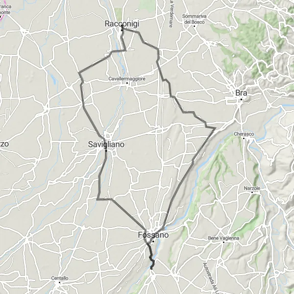 Karttaminiaatyyri "Tagliata - Cavallerleone Road Cycling Tour" pyöräilyinspiraatiosta alueella Piemonte, Italy. Luotu Tarmacs.app pyöräilyreittisuunnittelijalla