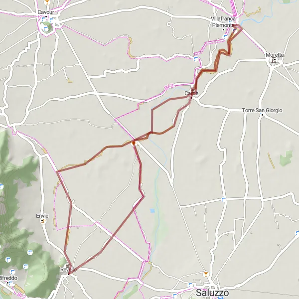 Map miniature of "Scenic Gravel Ride through Revello Countryside" cycling inspiration in Piemonte, Italy. Generated by Tarmacs.app cycling route planner