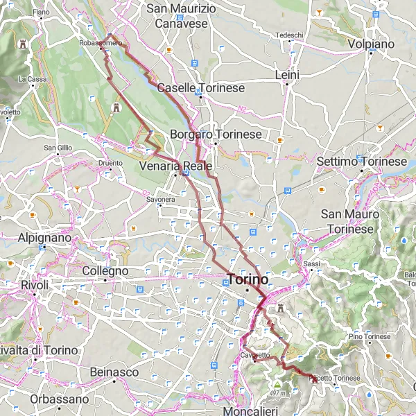 Miniature de la carte de l'inspiration cycliste "Escapade Nature autour de Revigliasco" dans la Piemonte, Italy. Générée par le planificateur d'itinéraire cycliste Tarmacs.app