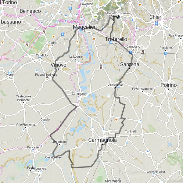 Miniatuurkaart van de fietsinspiratie "Rustieke dorpen en glooiende landschappen" in Piemonte, Italy. Gemaakt door de Tarmacs.app fietsrouteplanner