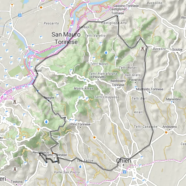 Map miniature of "Revigliasco Short Road Escape" cycling inspiration in Piemonte, Italy. Generated by Tarmacs.app cycling route planner