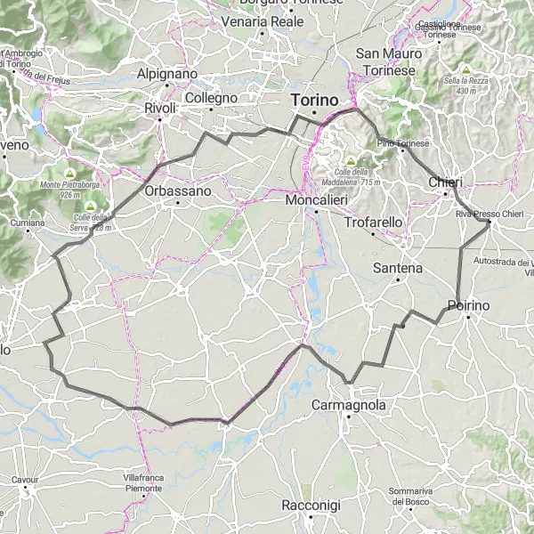 Karten-Miniaturansicht der Radinspiration "Panoramafahrt durchs Piemont" in Piemonte, Italy. Erstellt vom Tarmacs.app-Routenplaner für Radtouren