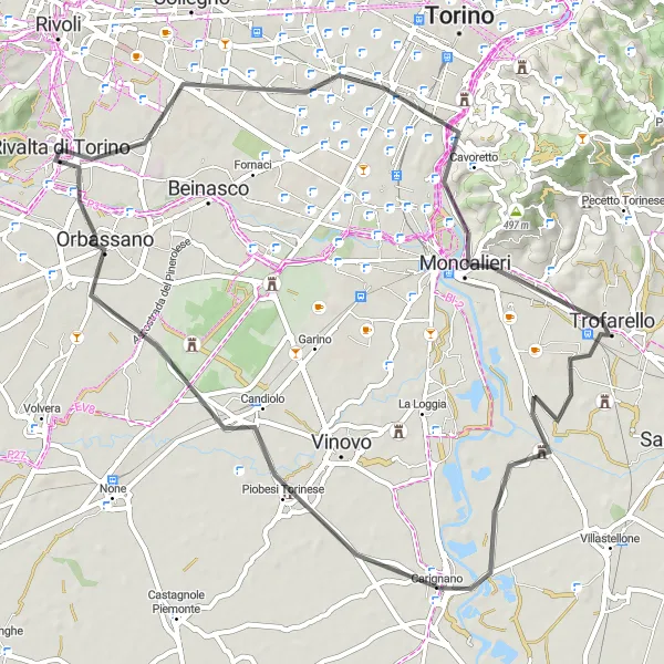 Miniaturní mapa "Okruh kolem Rivalta di Torino" inspirace pro cyklisty v oblasti Piemonte, Italy. Vytvořeno pomocí plánovače tras Tarmacs.app