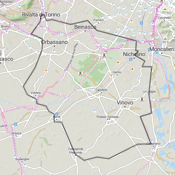 Miniatura della mappa di ispirazione al ciclismo "Tour in bicicletta tra Rivalta di Torino e Beinasco" nella regione di Piemonte, Italy. Generata da Tarmacs.app, pianificatore di rotte ciclistiche